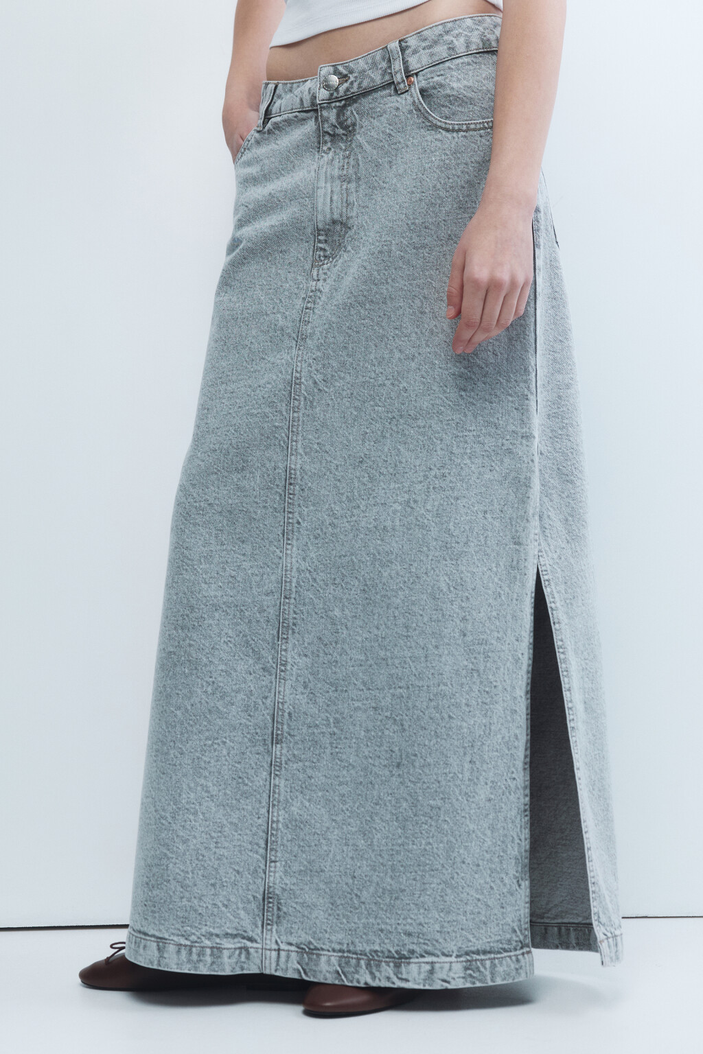 Юбка макси джинсовая с разрезами - цвет серый - 3