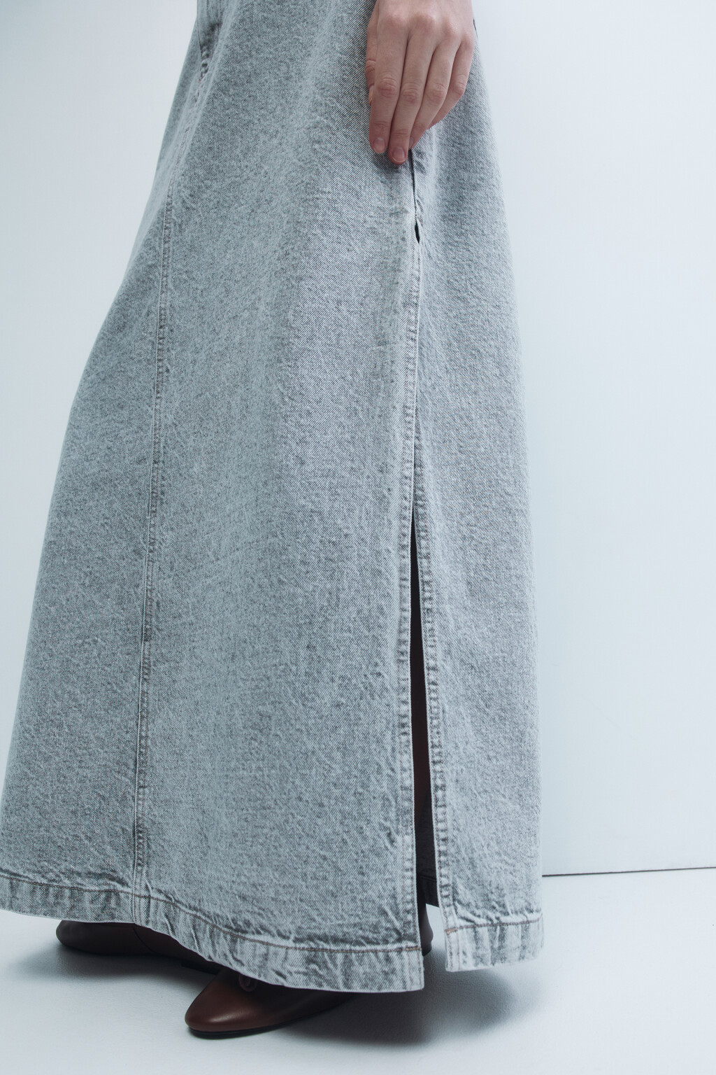 Юбка макси джинсовая с разрезами - цвет серый - 7