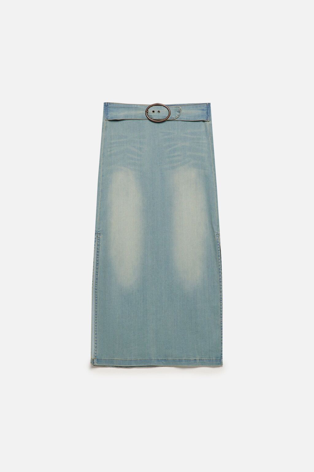 Юбка миди джинсовая прямая с ремнем - цвет синий - 8