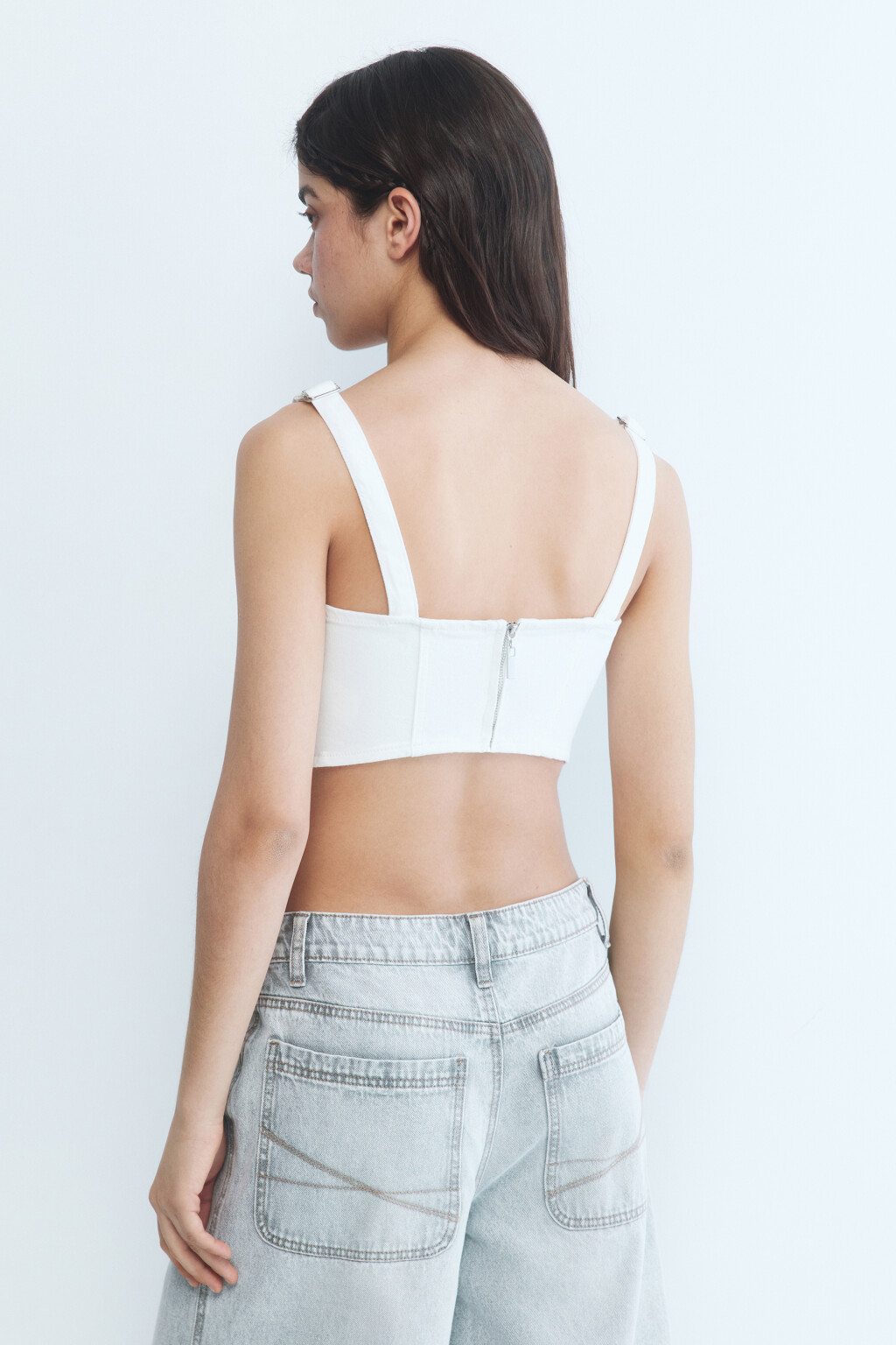 Топ-корсет джинсовый на широких лямках - цвет белый - 4