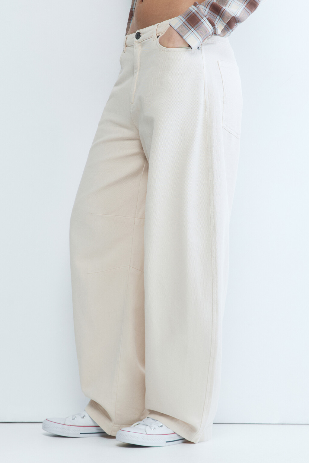 Брюки baggy fit широкие из твила - цвет бежевый - 3