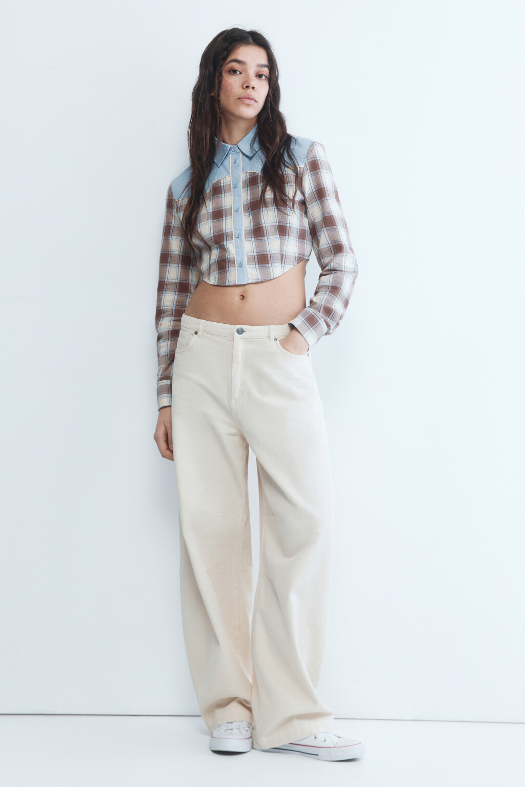 Брюки baggy fit широкие из твила - цвет бежевый - 5