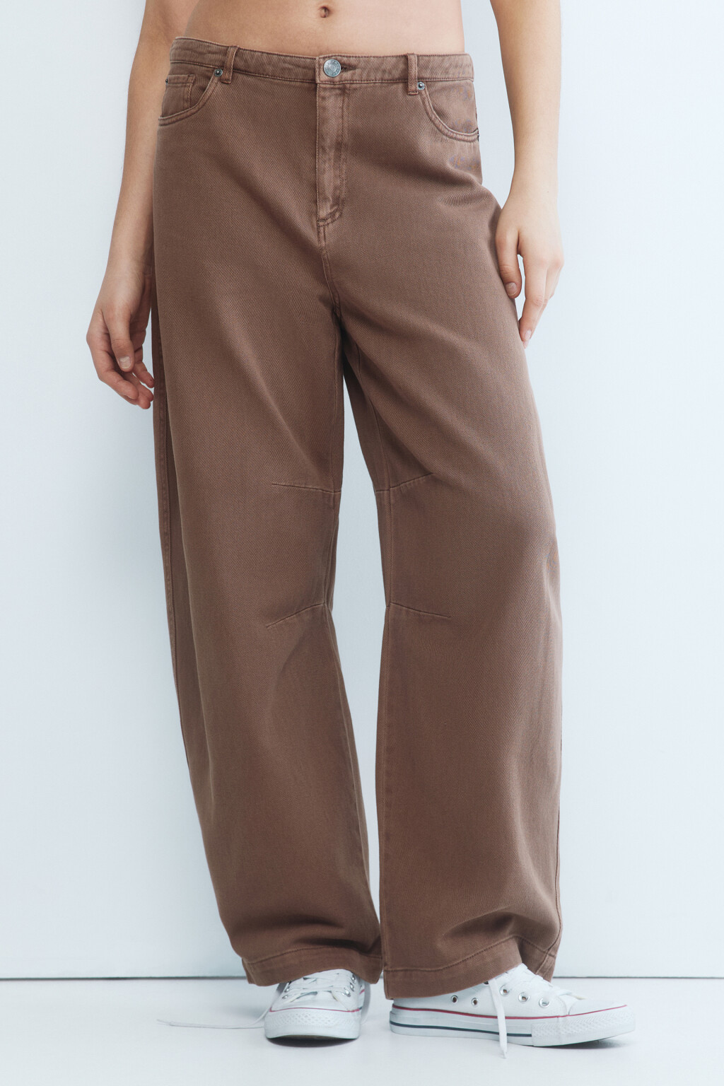 Брюки baggy fit широкие из твила - цвет коричневый - 2