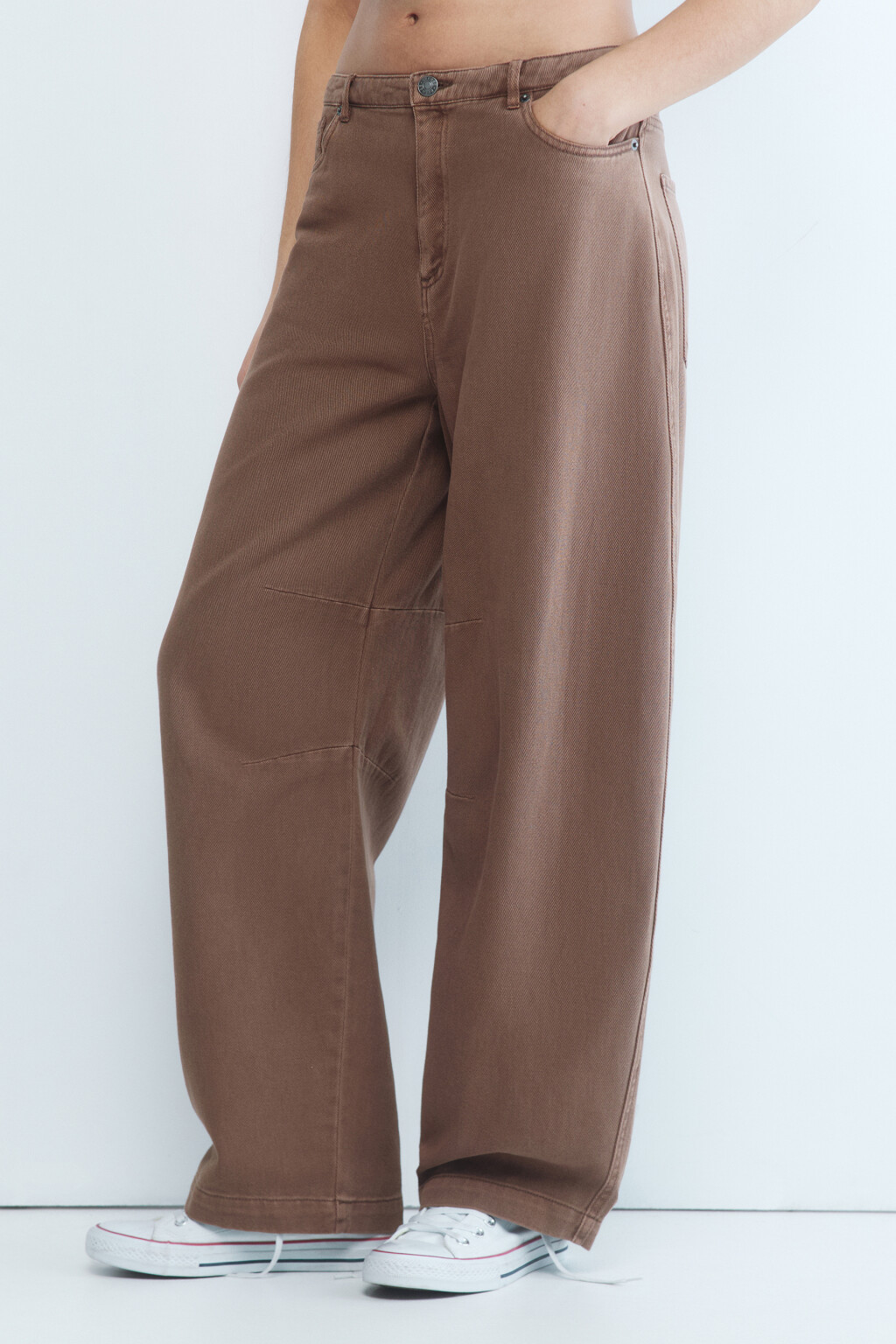 Брюки baggy fit широкие из твила - цвет коричневый - 3