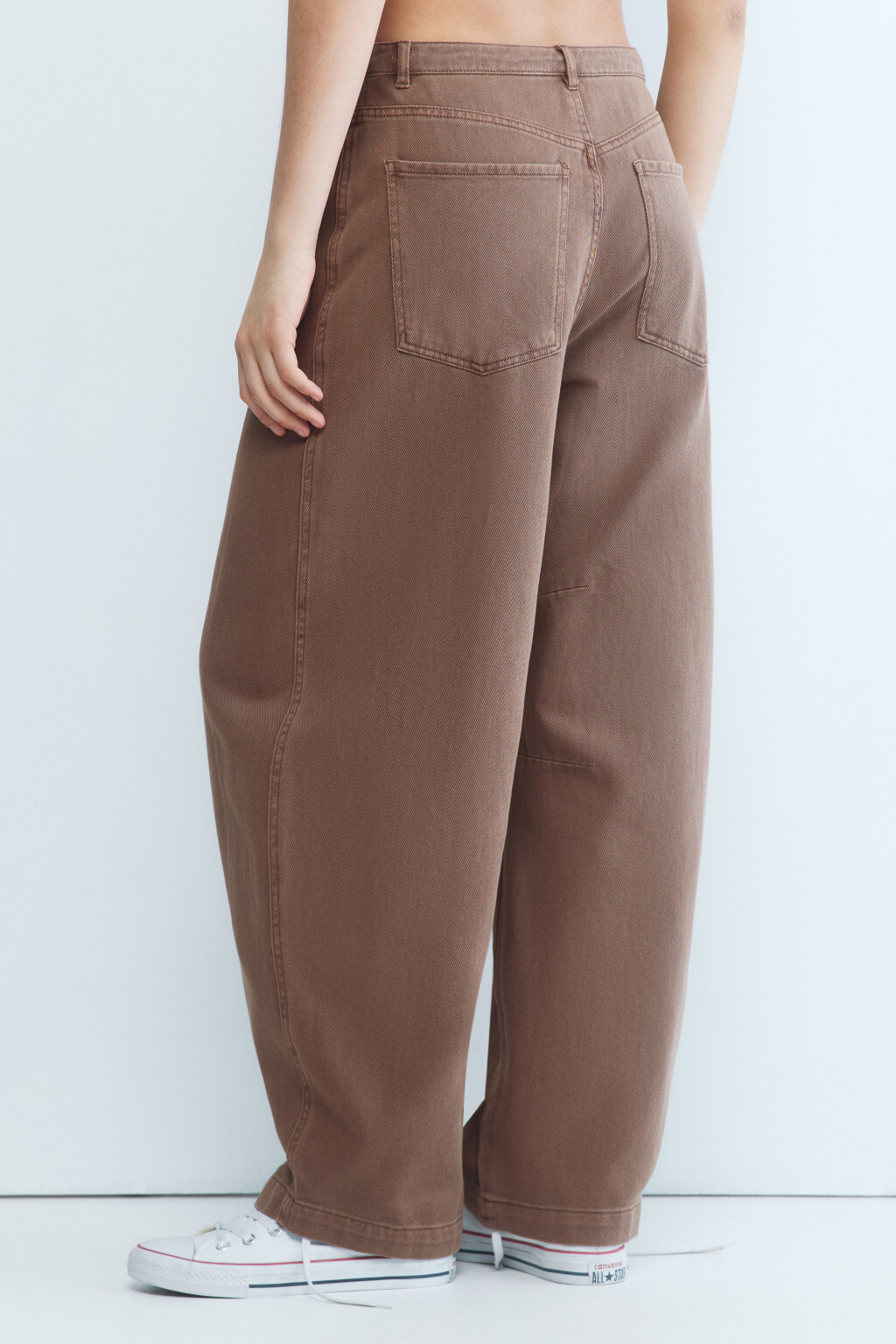 Брюки baggy fit широкие из твила - цвет коричневый - 4