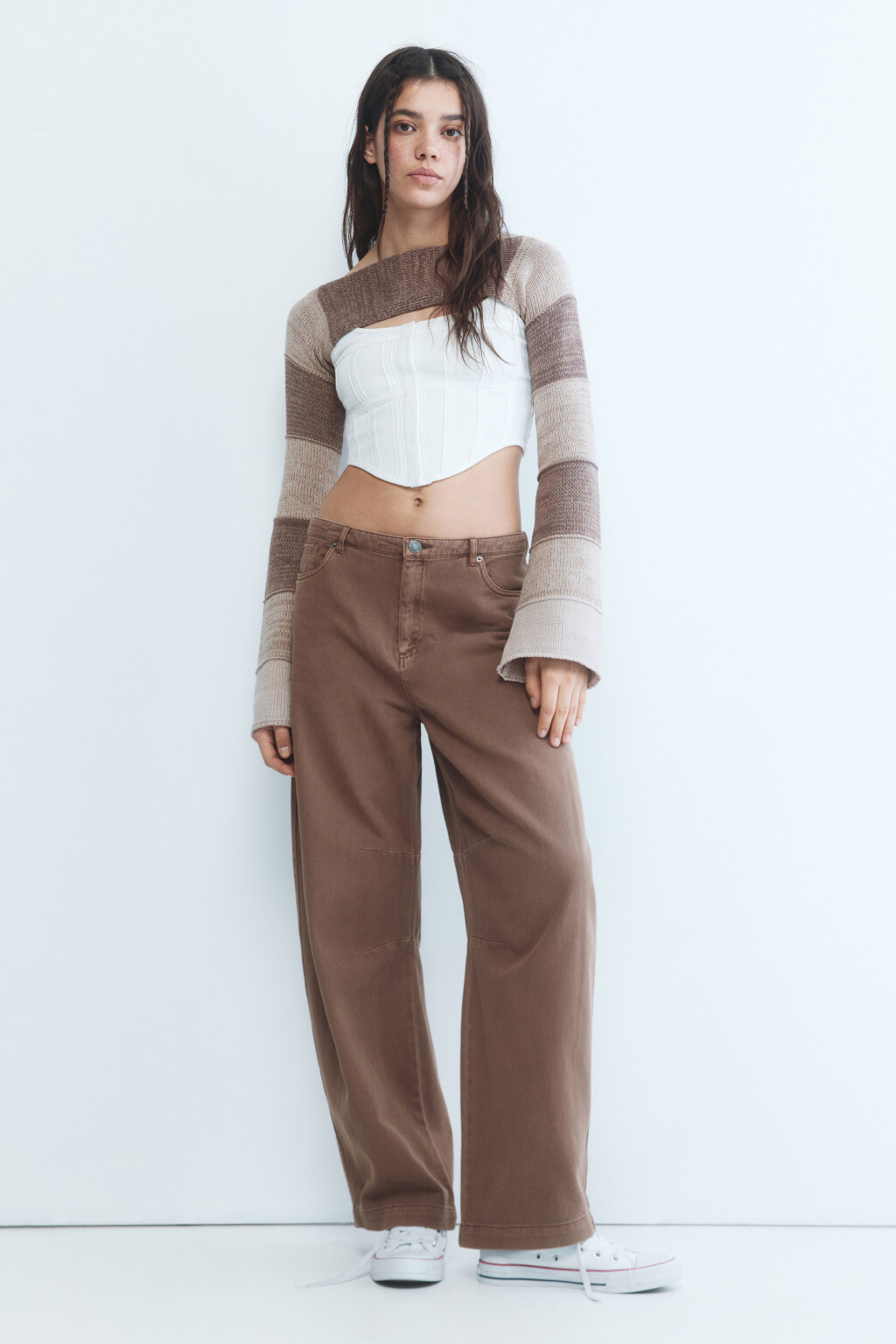 Брюки baggy fit широкие из твила - цвет коричневый - 5