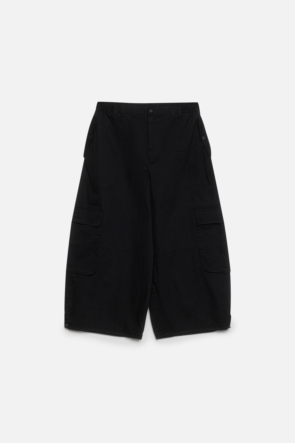 Брюки-парашюты укороченные хлопковые с утяжками - цвет черный - 7