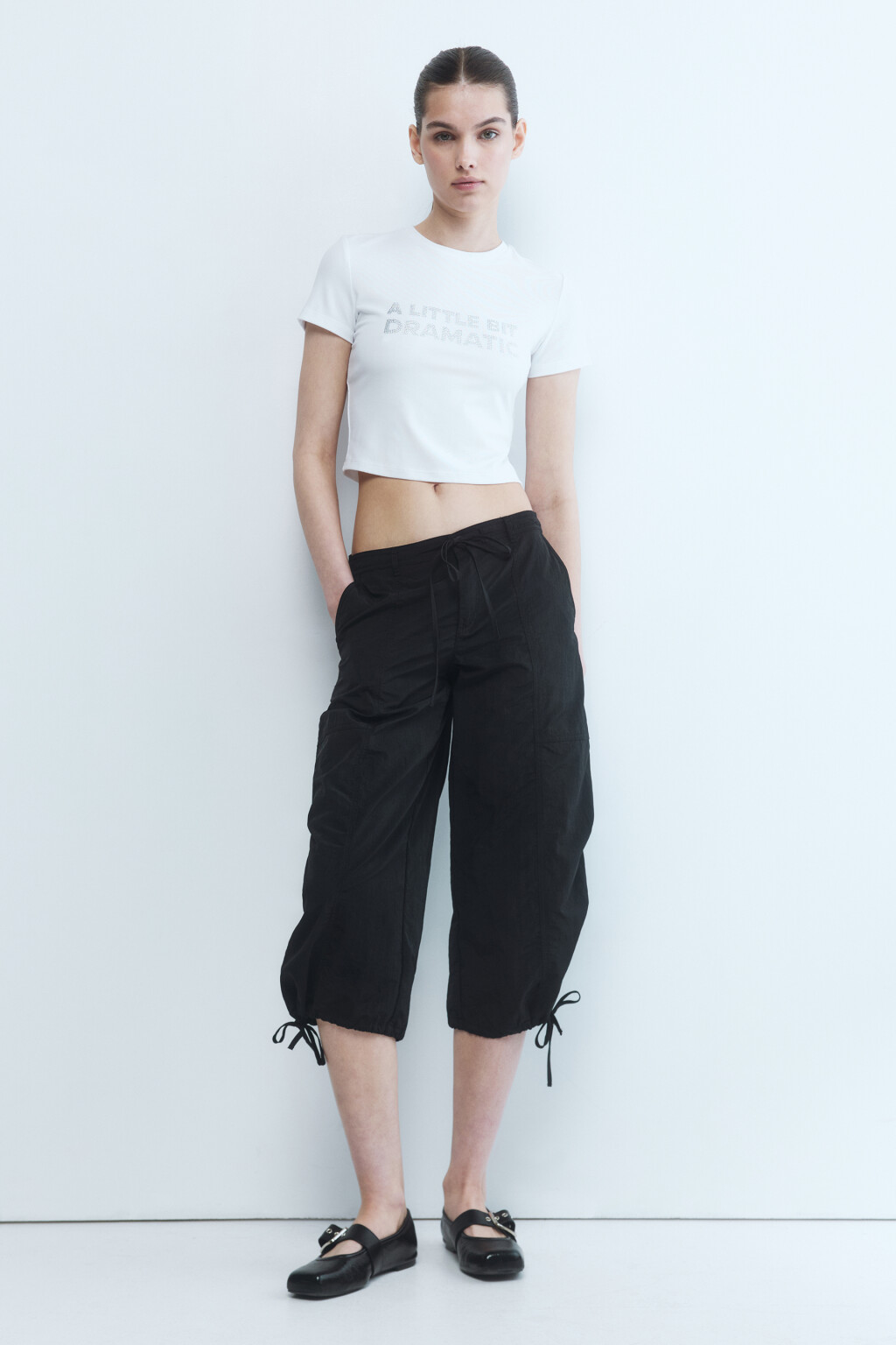 Брюки-капри широкие из нейлона - цвет черный - 6