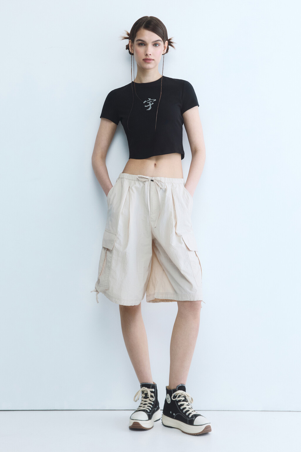 Шорты-бермуды широкие с карманами-карго - цвет бежевый - 5