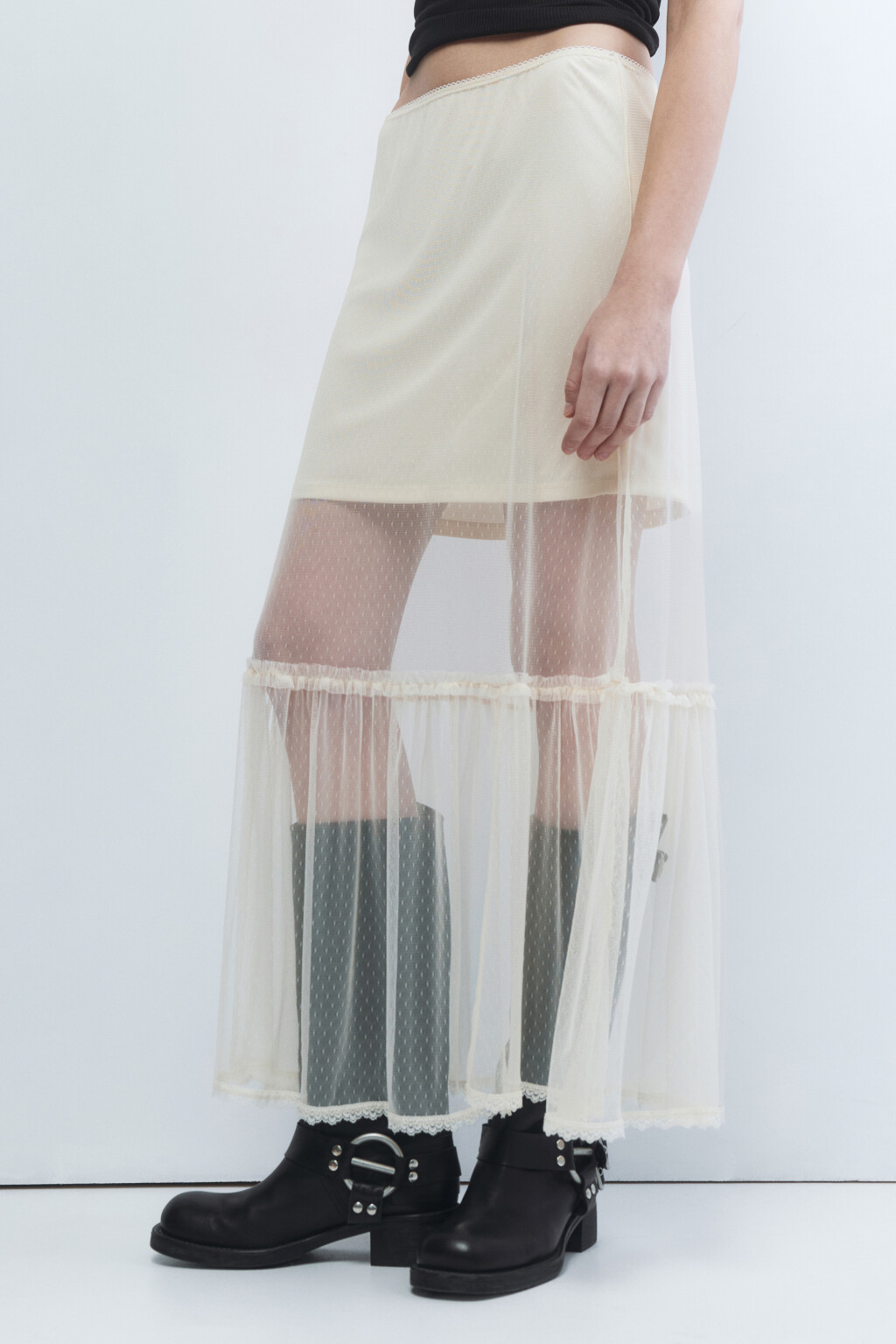 Юбка макси из сетки с короткой подкладкой - цвет бежевый - 3