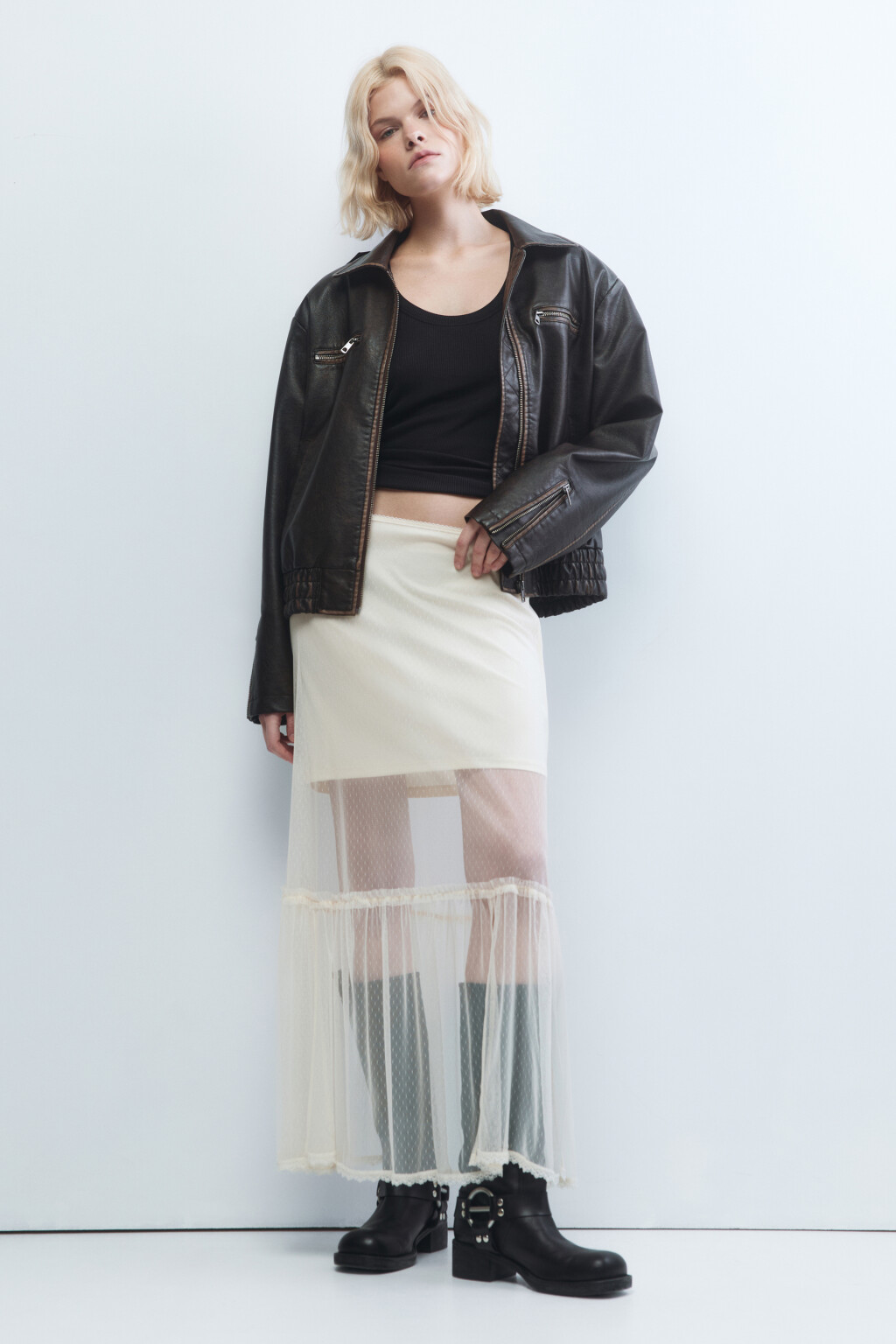 Юбка макси из сетки с короткой подкладкой - цвет бежевый - 5