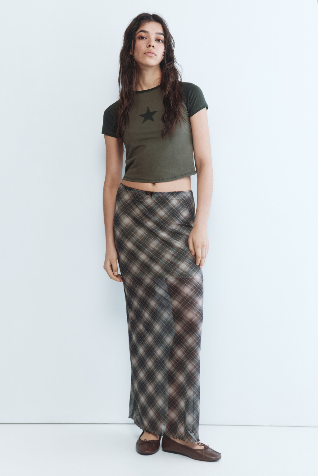 Юбка макси прямая из сетки с принтом - цвет бежевый - 4