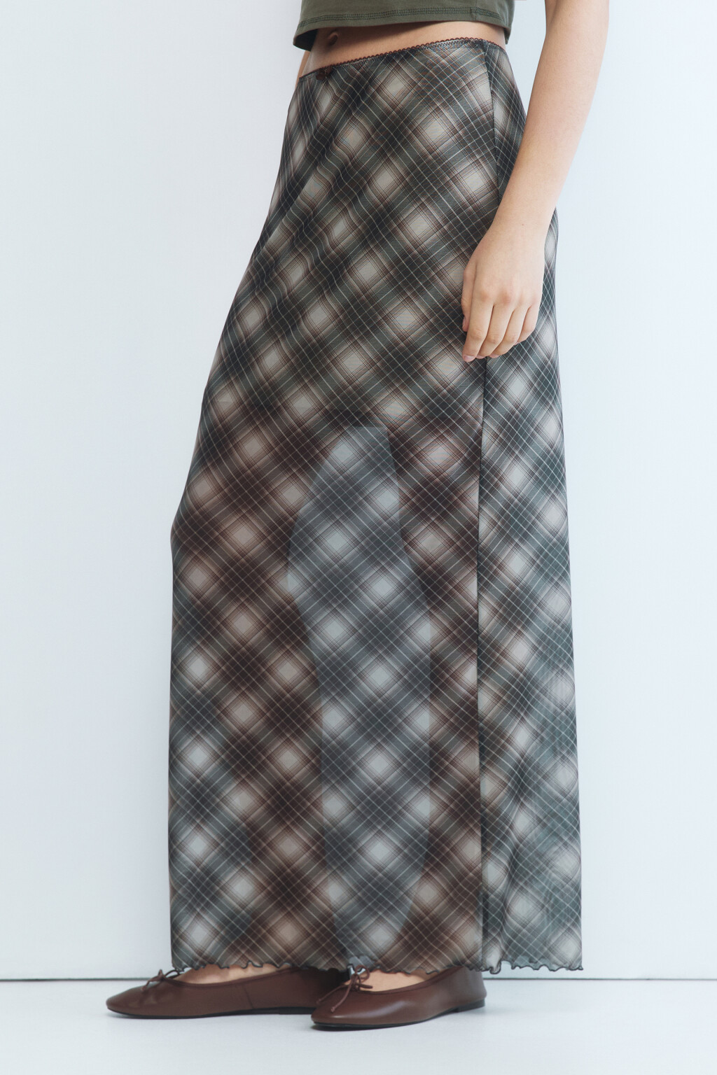 Юбка макси прямая из сетки с принтом - цвет бежевый - 2