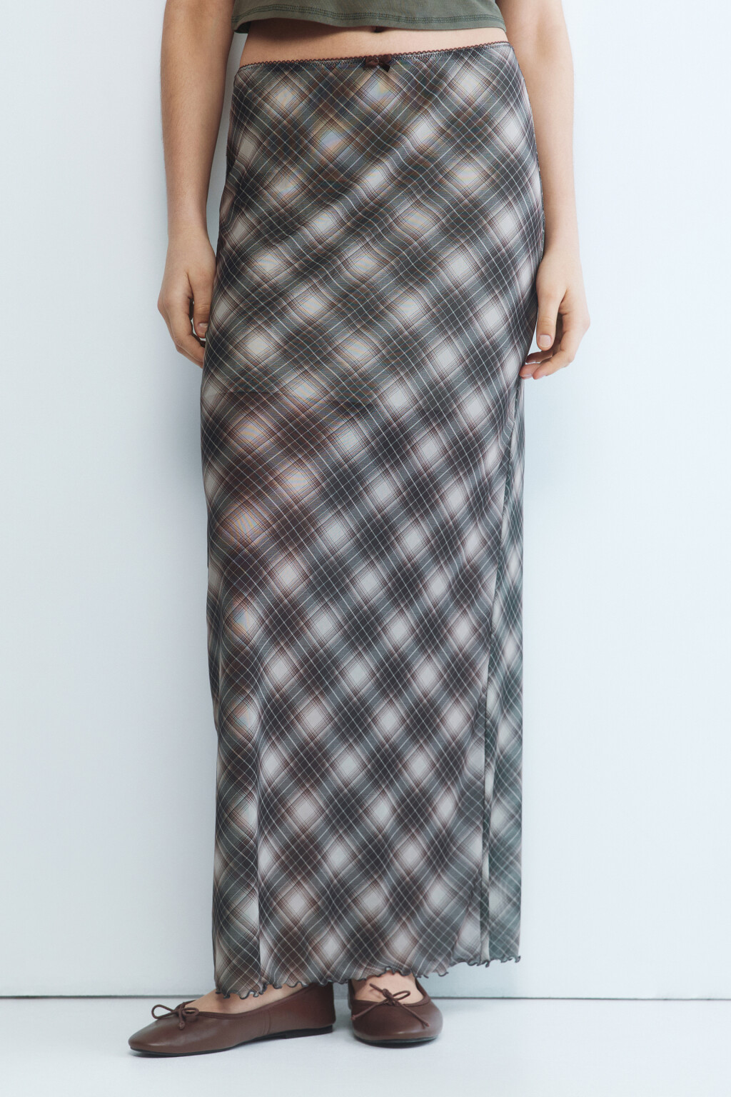 Юбка макси прямая из сетки с принтом - цвет бежевый - 1