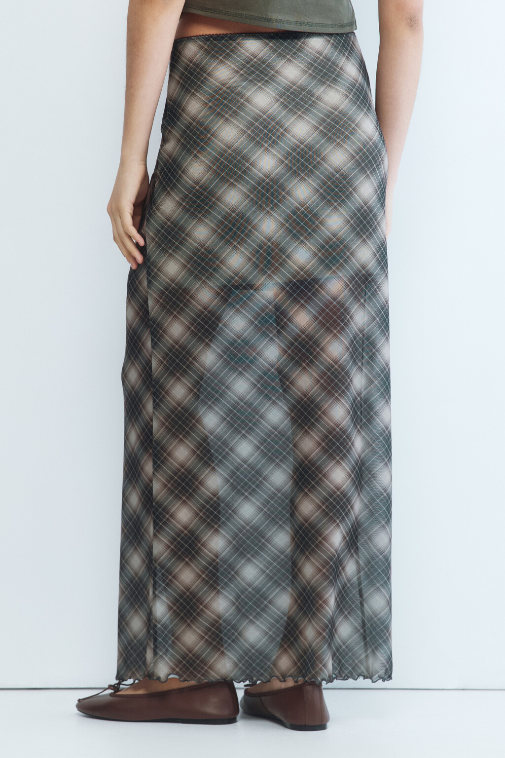 Юбка макси прямая из сетки с принтом - цвет бежевый - 3