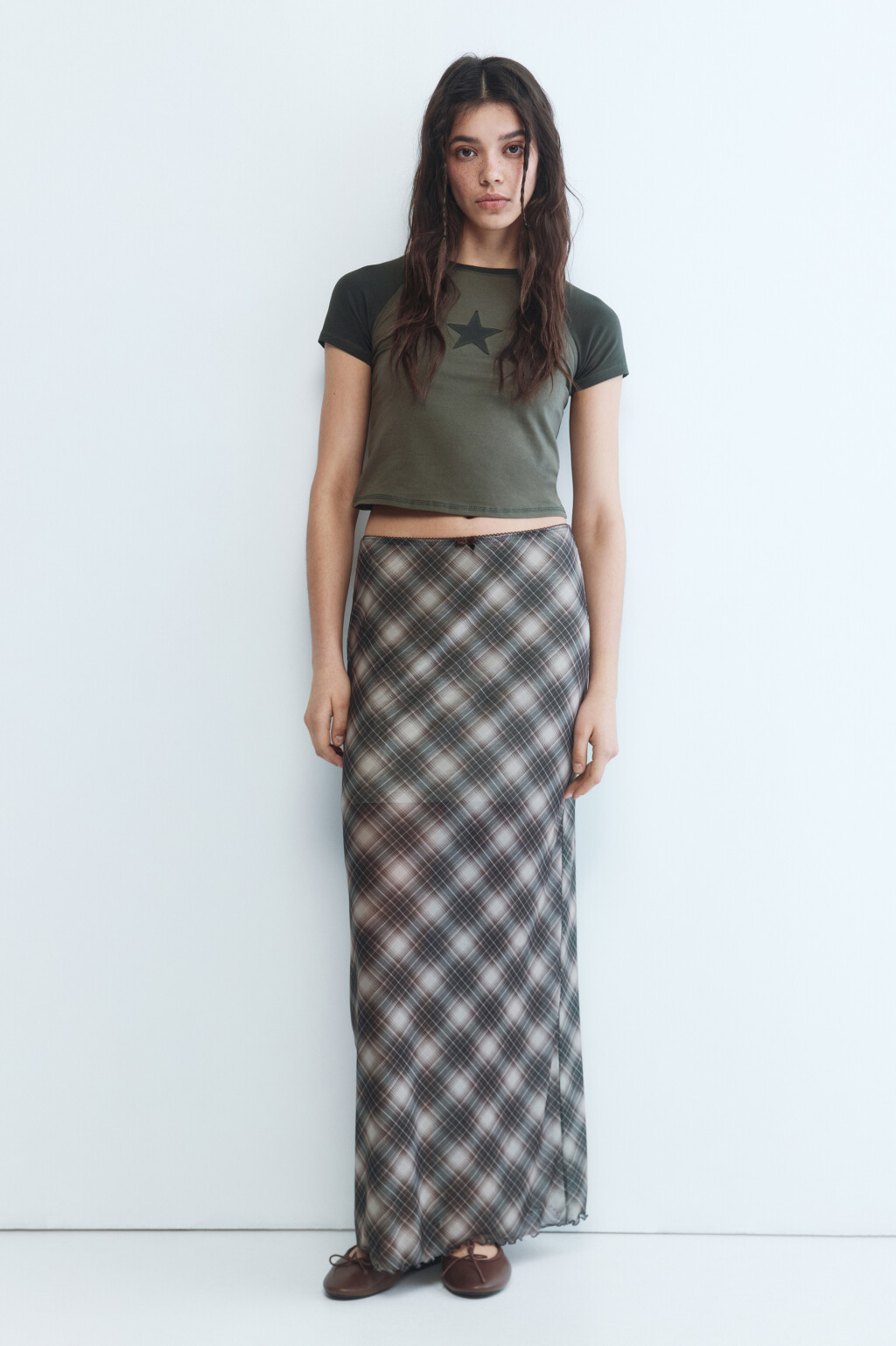 Юбка макси прямая из сетки с принтом - цвет бежевый - 5