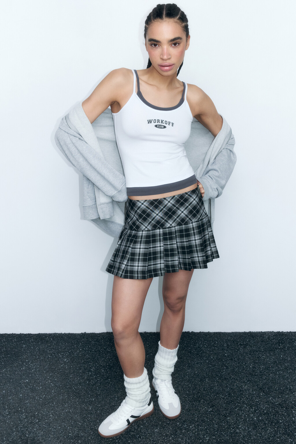 Юбка мини плиссированная в клетку - цвет черный - 1