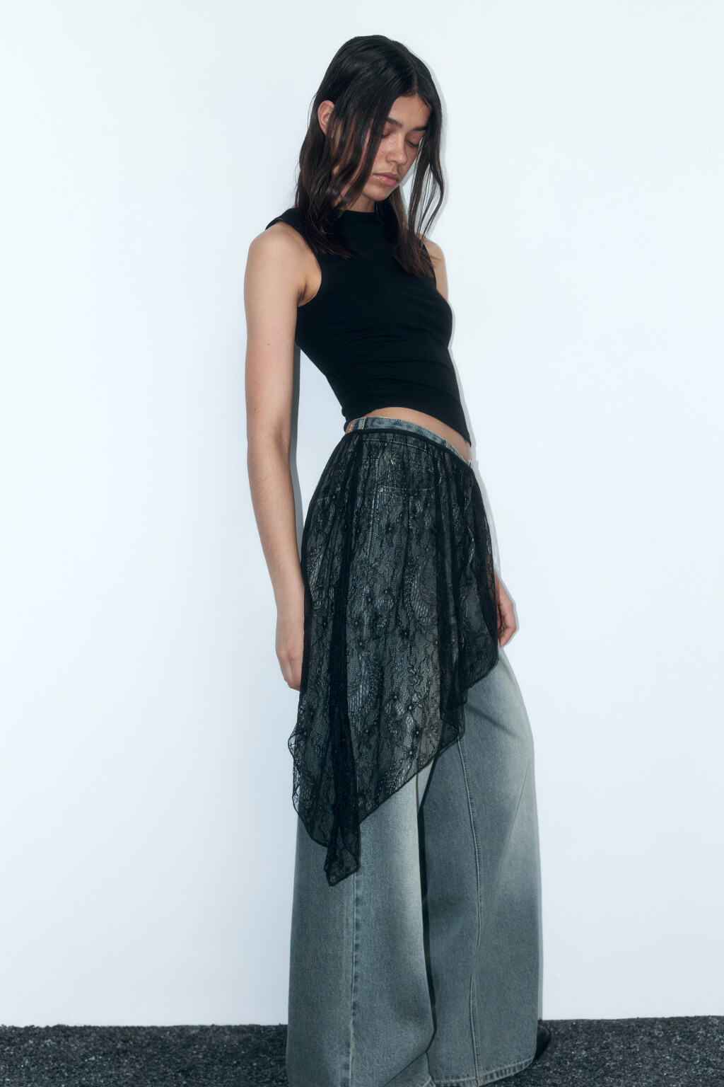 Юбка-баска кружевная с завязками - цвет черный - 1