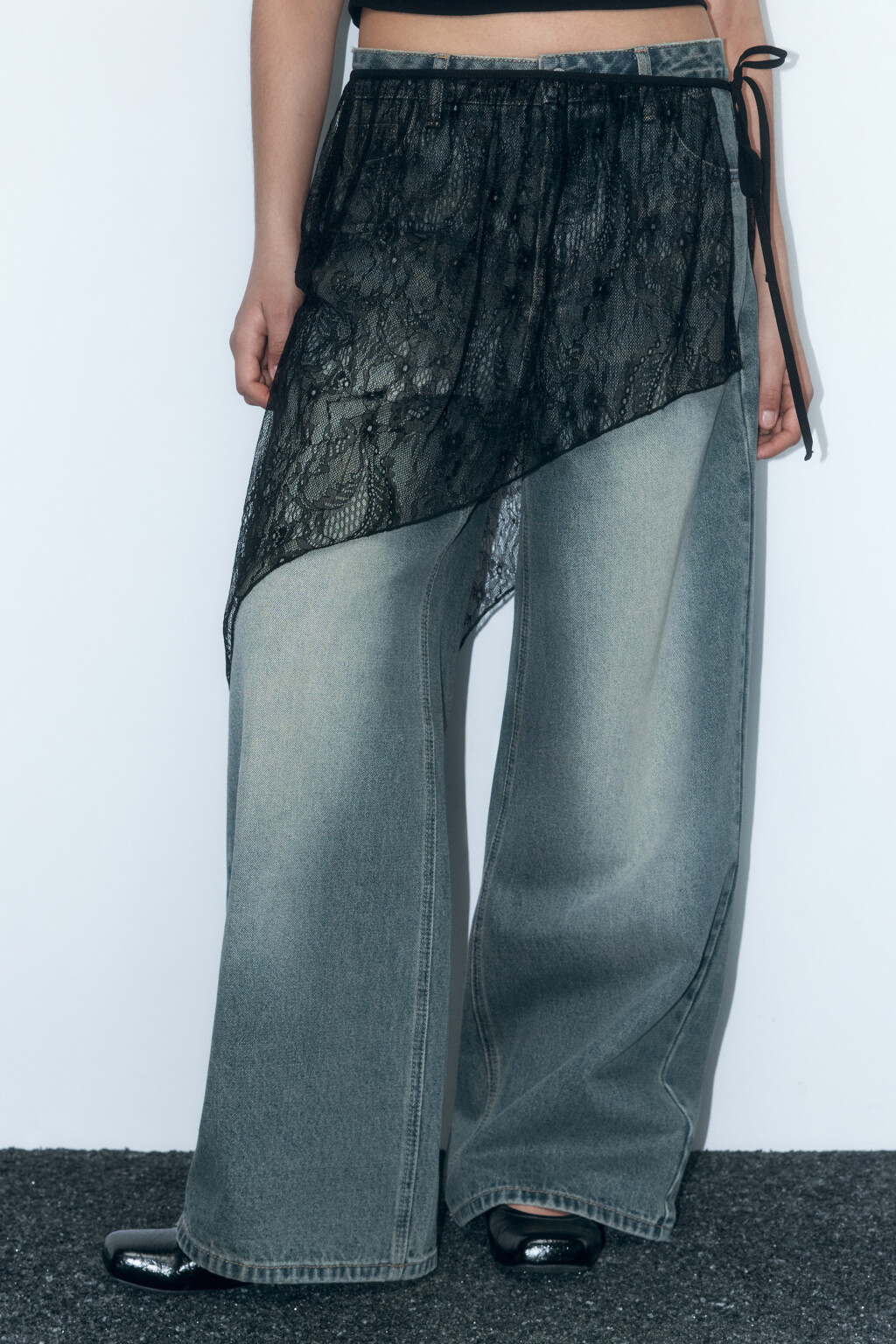 Юбка-баска кружевная с завязками - цвет черный - 2