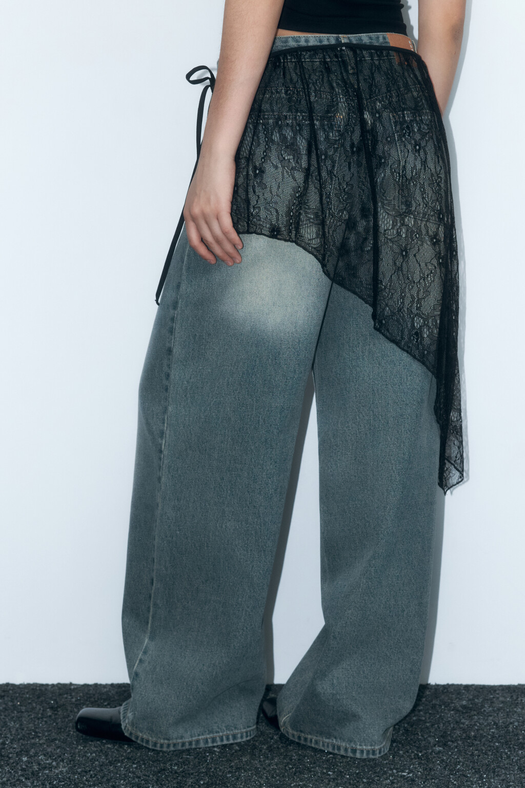 Юбка-баска кружевная с завязками - цвет черный - 4