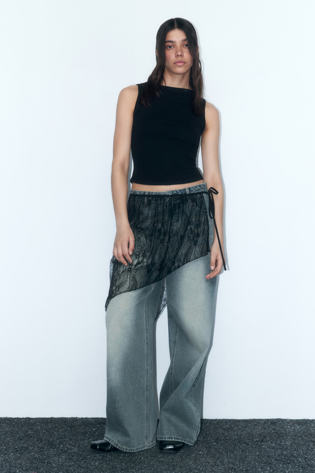 Юбка-баска кружевная с завязками - цвет черный - 5