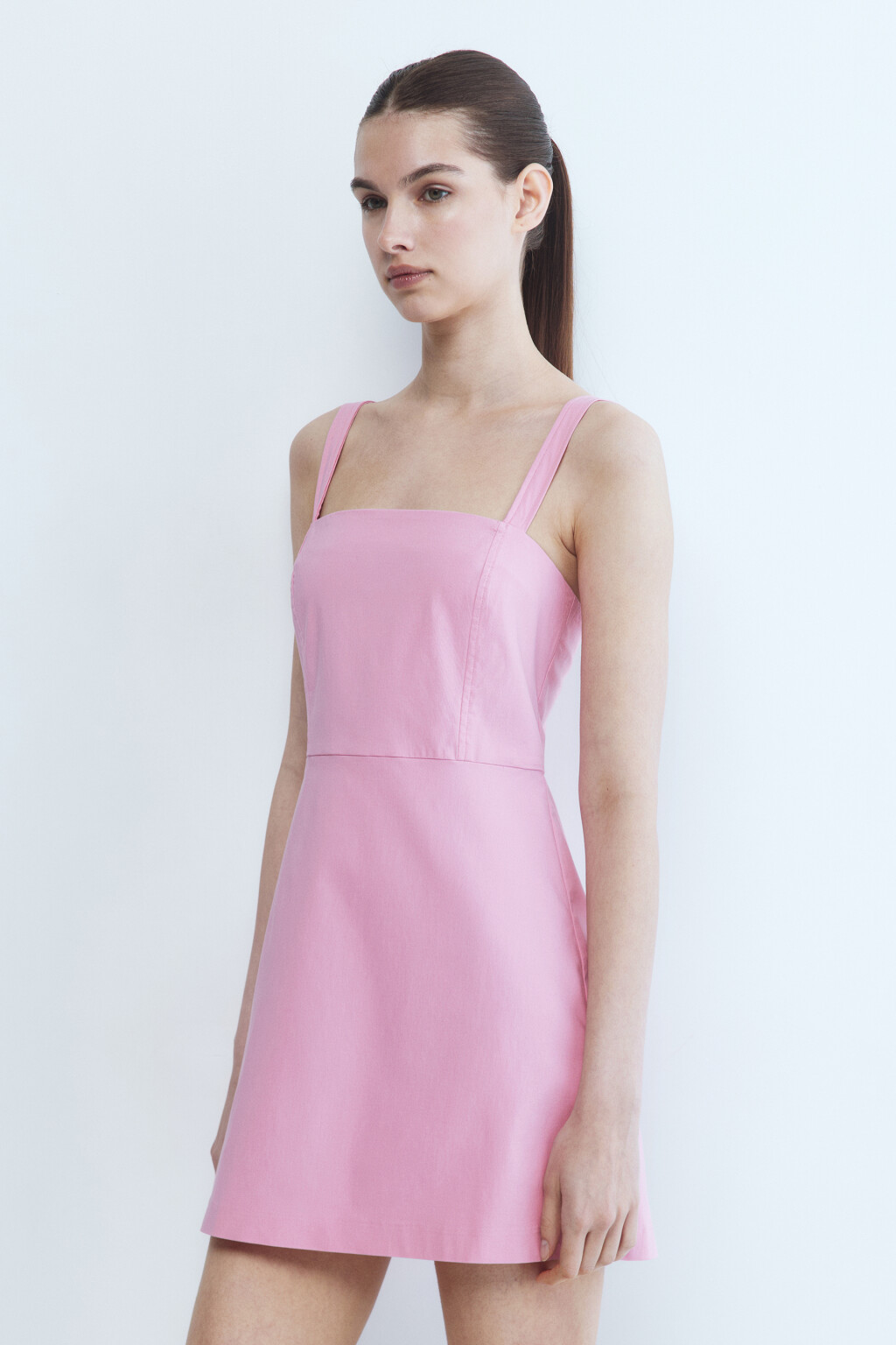 Сарафан мини приталенный на широких бретелях - цвет розовый - 3