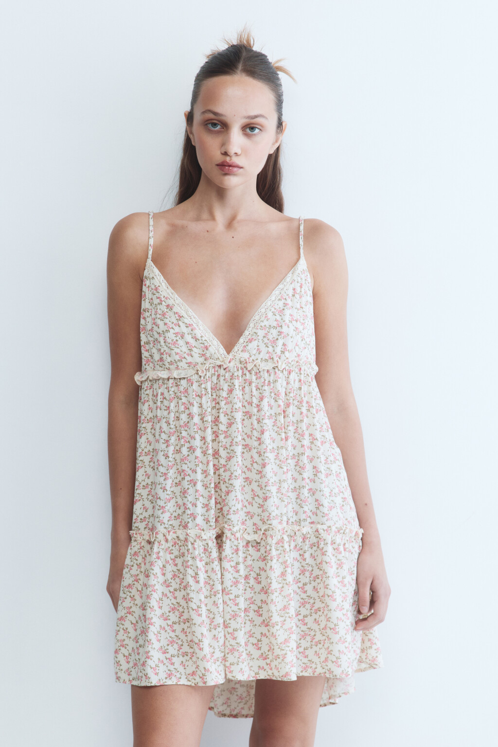 Сарафан-трапеция вискозный с оборками - цвет бежевый - 2