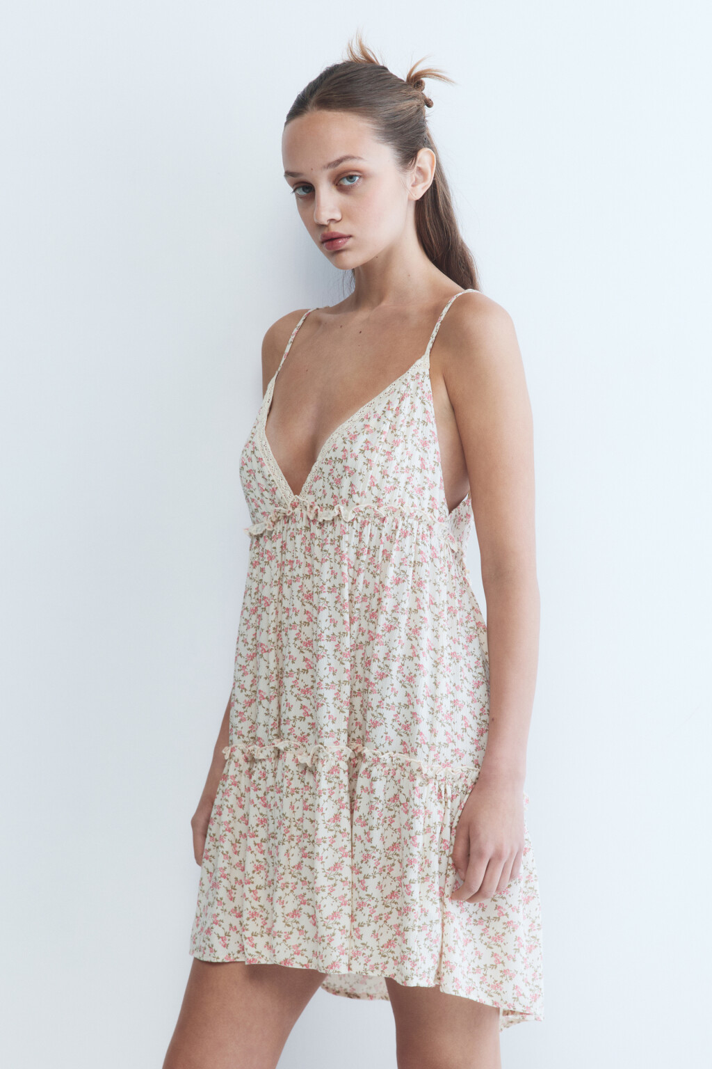 Сарафан-трапеция вискозный с оборками - цвет бежевый - 3