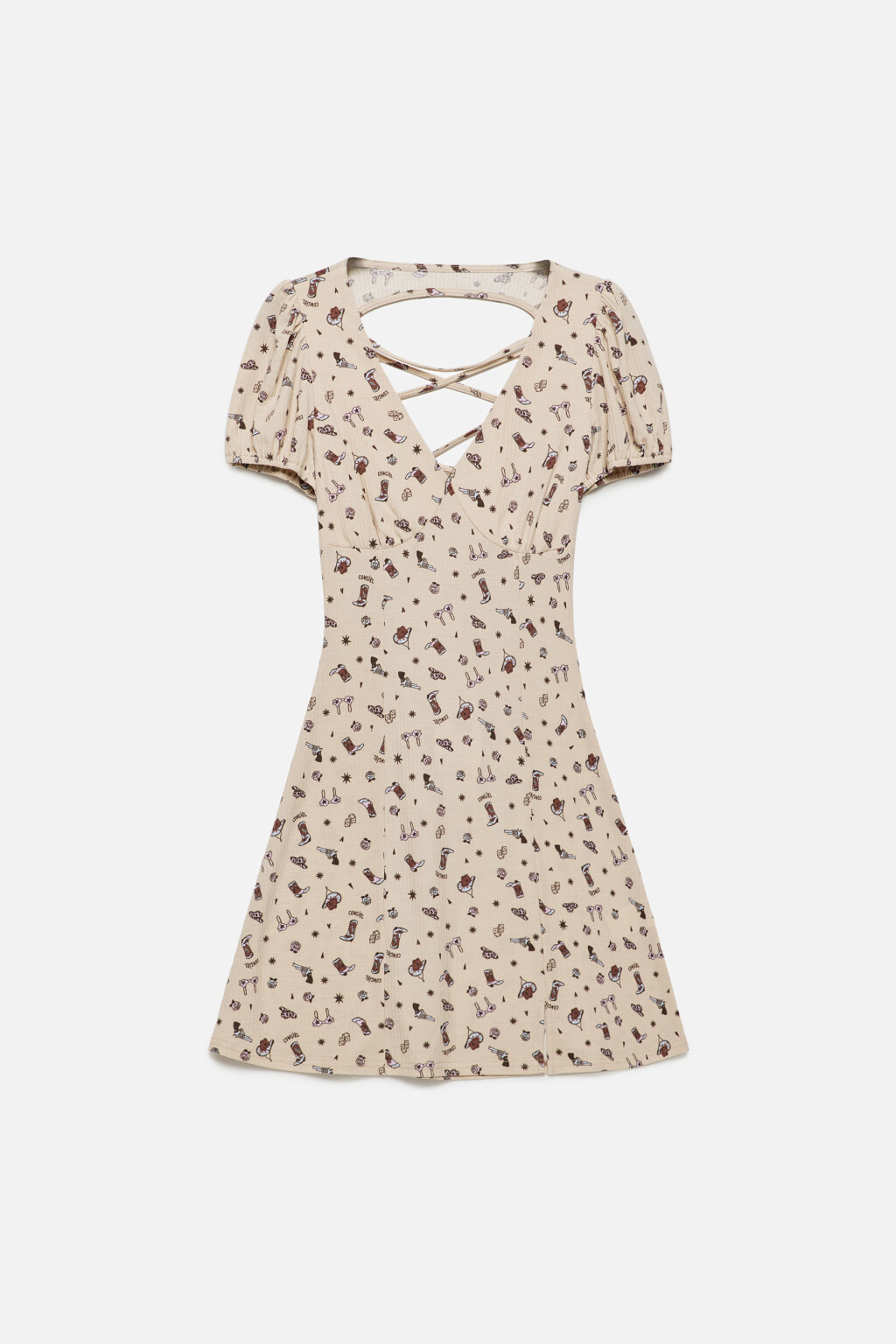 Платье мини с открытой спинкой и шнуровкой - цвет розовый - 8