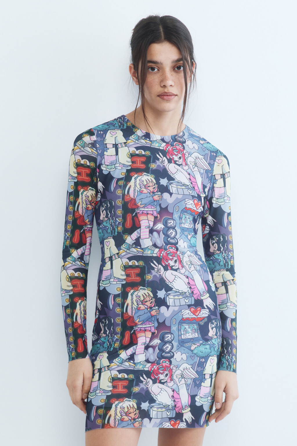 Платье сетчатое облегающее с принтом - цвет мультиколор - 2