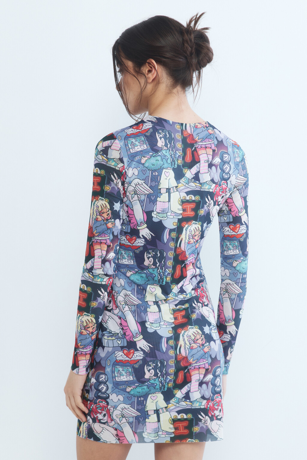 Платье сетчатое облегающее с принтом - цвет мультиколор - 4