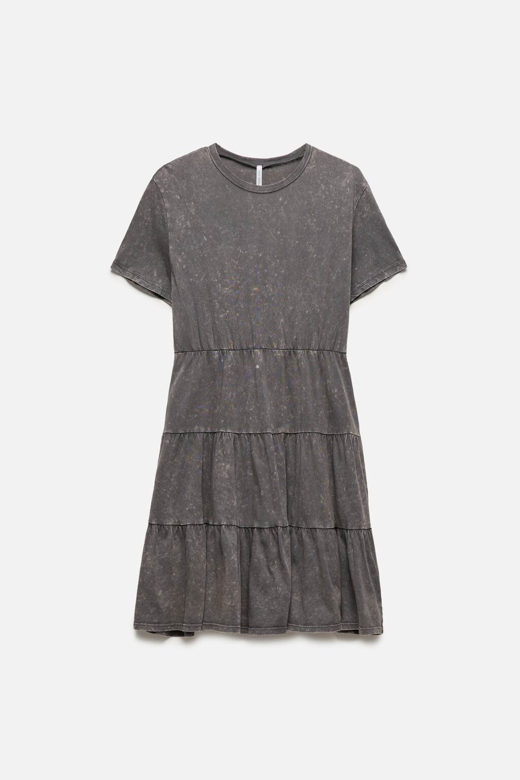 Платье-футболка мини хлопковое с ярусной юбкой - цвет серый - 8