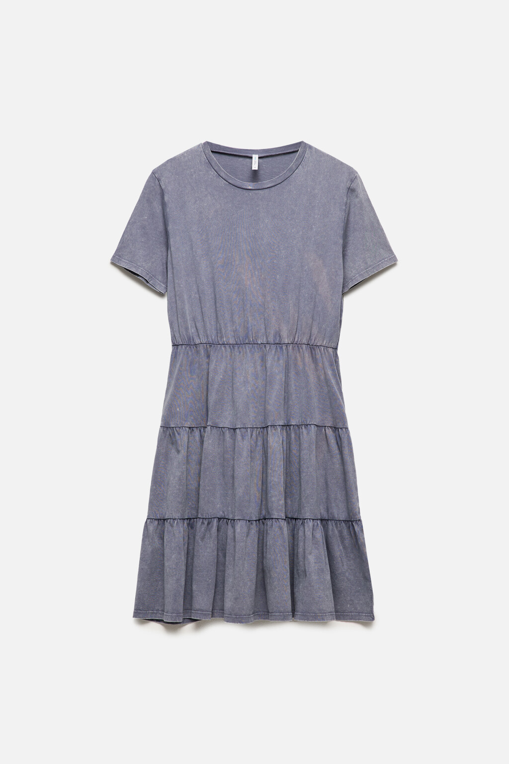 Платье-футболка мини хлопковое с ярусной юбкой - цвет голубой - 8