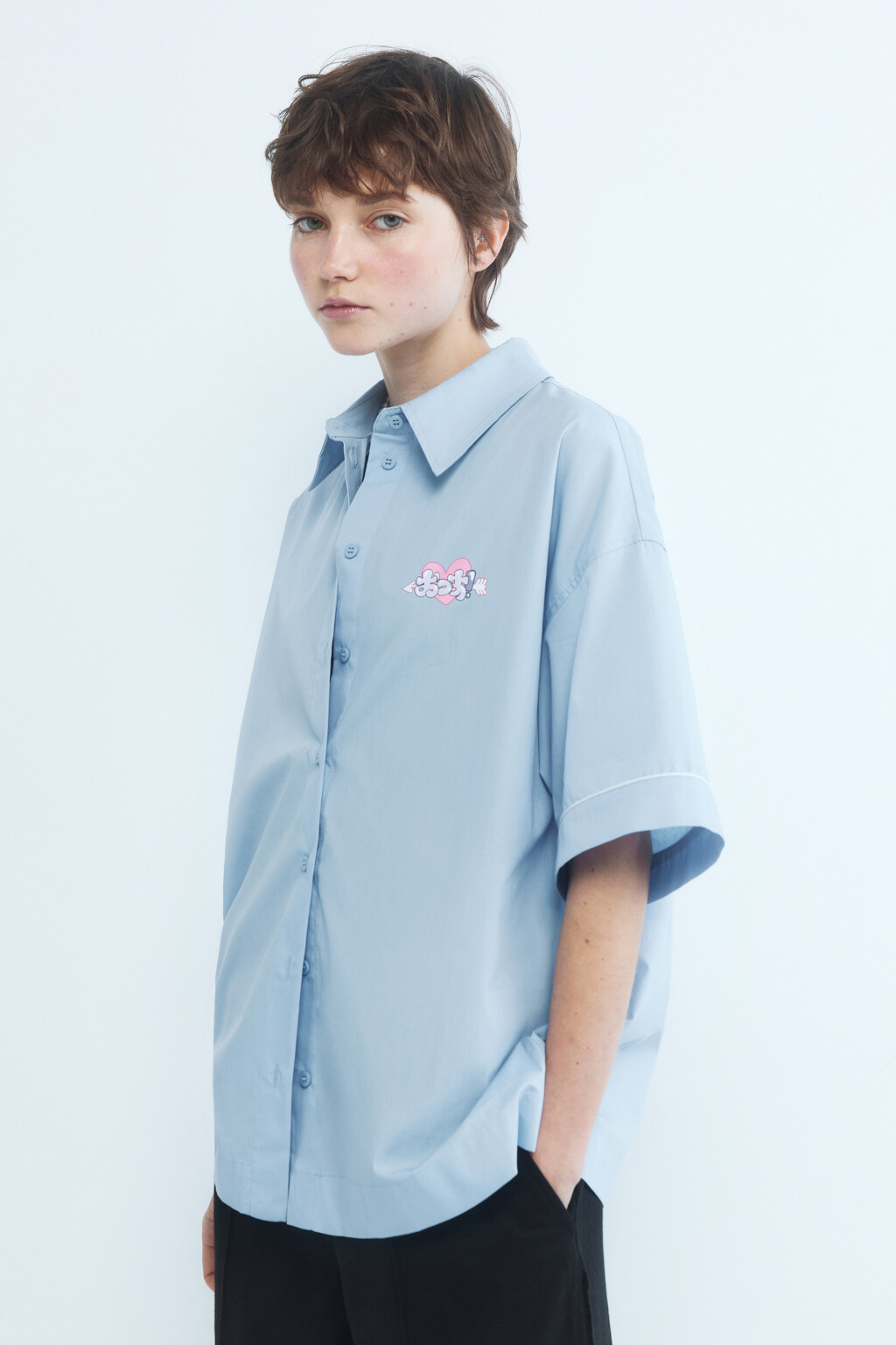 Рубашка с короткими рукавами и принтом - цвет голубой - 3