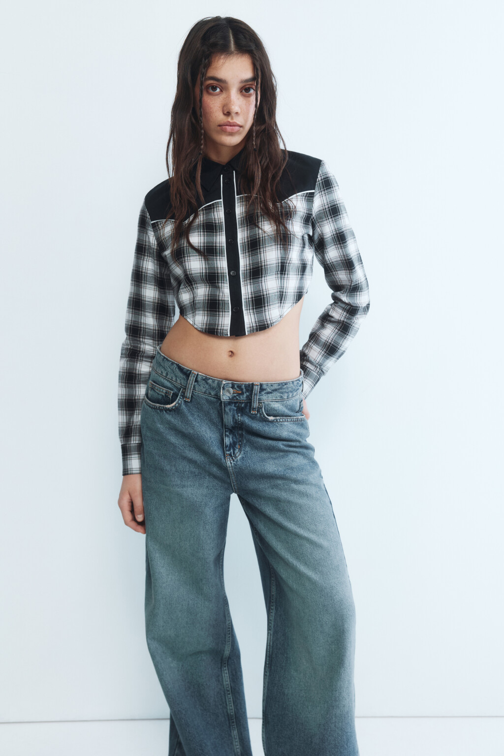 Рубашка укороченная в ковбойском стиле - цвет черный - 1