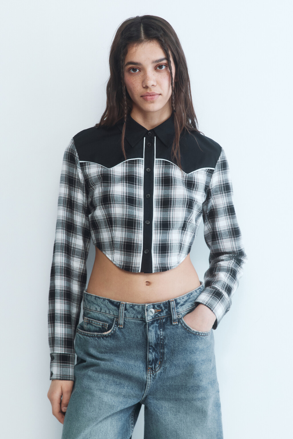 Рубашка укороченная в ковбойском стиле - цвет черный - 2