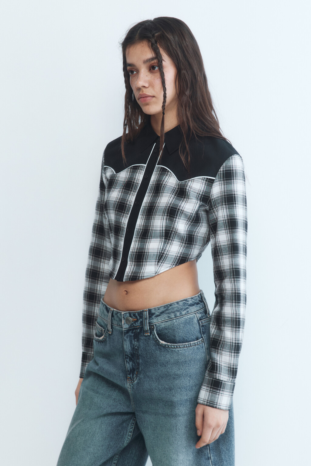 Рубашка укороченная в ковбойском стиле - цвет черный - 3