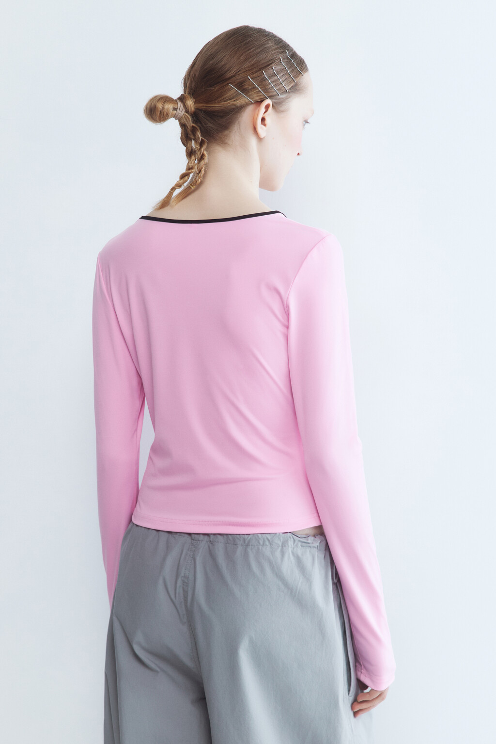 Блузка-топ со шнуровкой - цвет розовый - 4