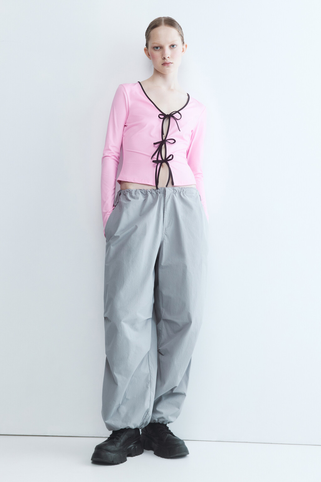 Блузка-топ со шнуровкой - цвет розовый - 5