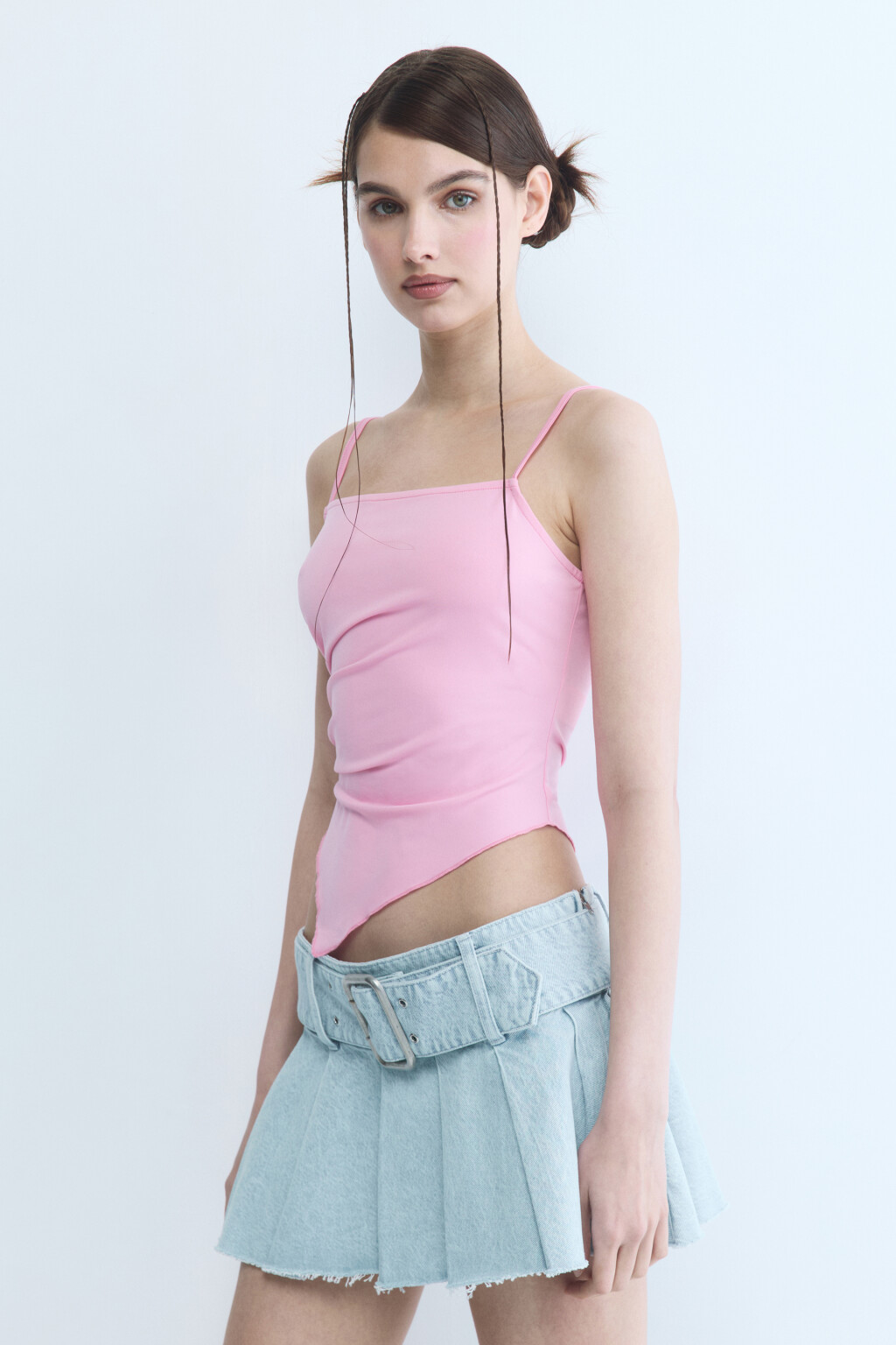 Блузка-топ на бретельках с драпировкой и завязками - цвет розовый - 3