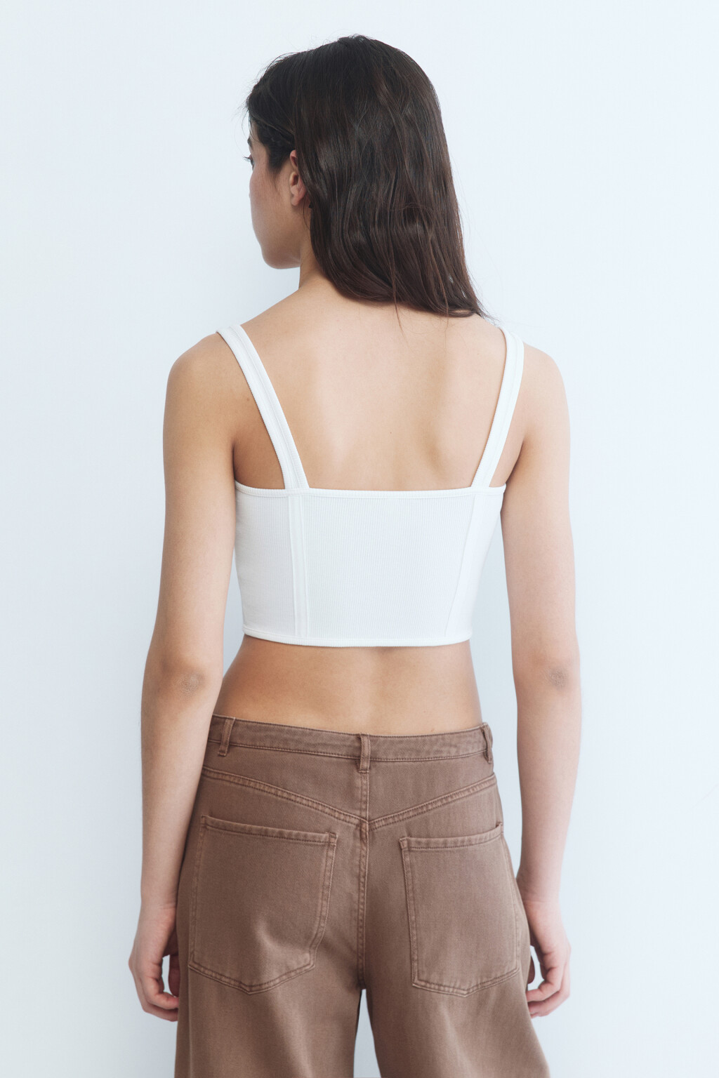 Топ-корсет хлопковый на бретелях - цвет белый - 4