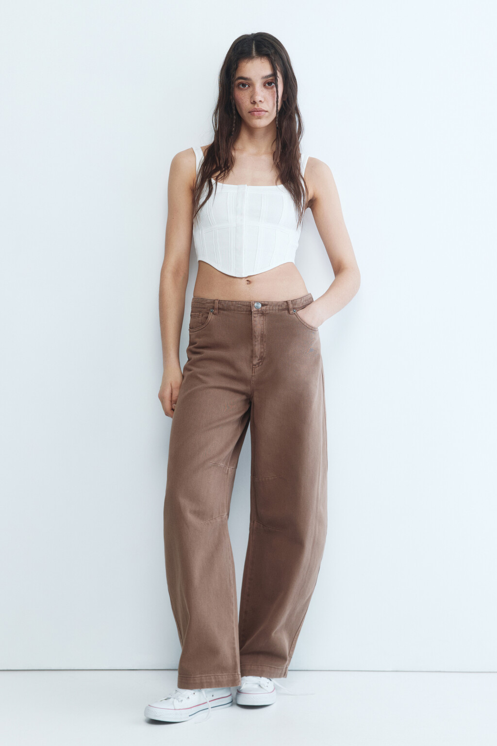 Топ-корсет хлопковый на бретелях - цвет белый - 5