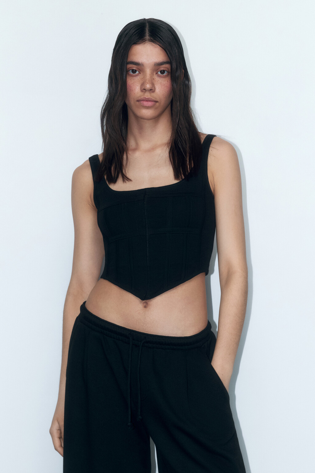 Топ-корсет хлопковый на бретелях - цвет черный - 2