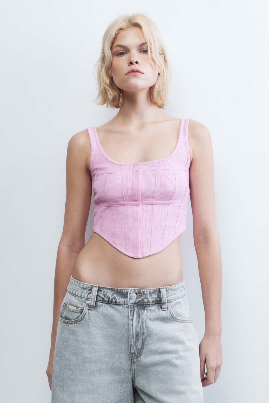 Топ-корсет хлопковый на бретелях - цвет розовый - 2