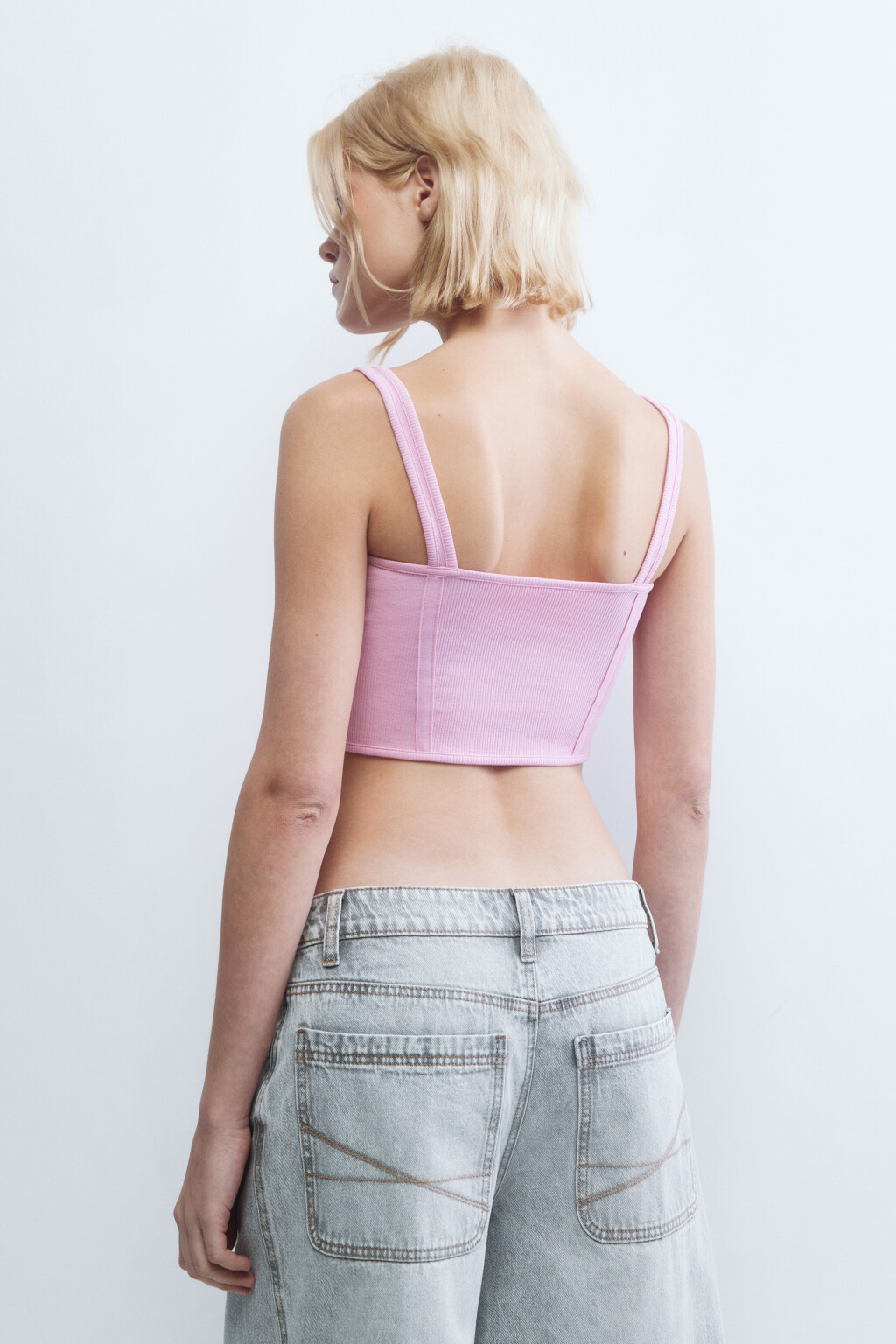 Топ-корсет хлопковый на бретелях - цвет розовый - 4