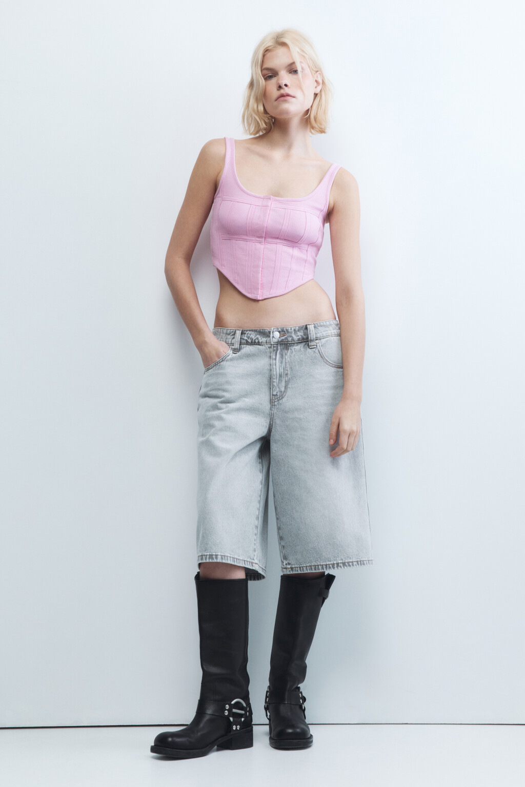 Топ-корсет хлопковый на бретелях - цвет розовый - 5