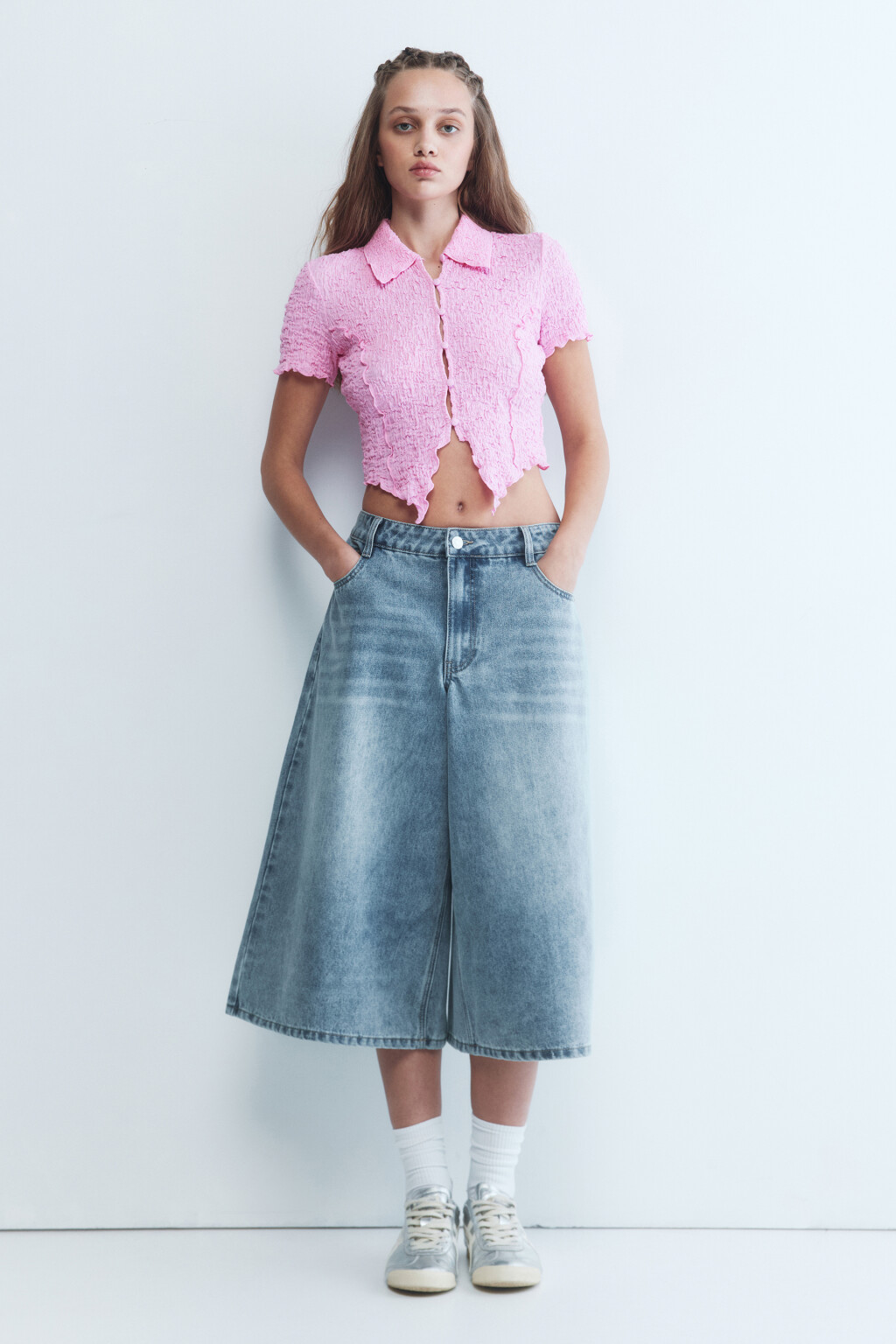 Блузка-топ облегающая из жатой ткани - цвет розовый - 5