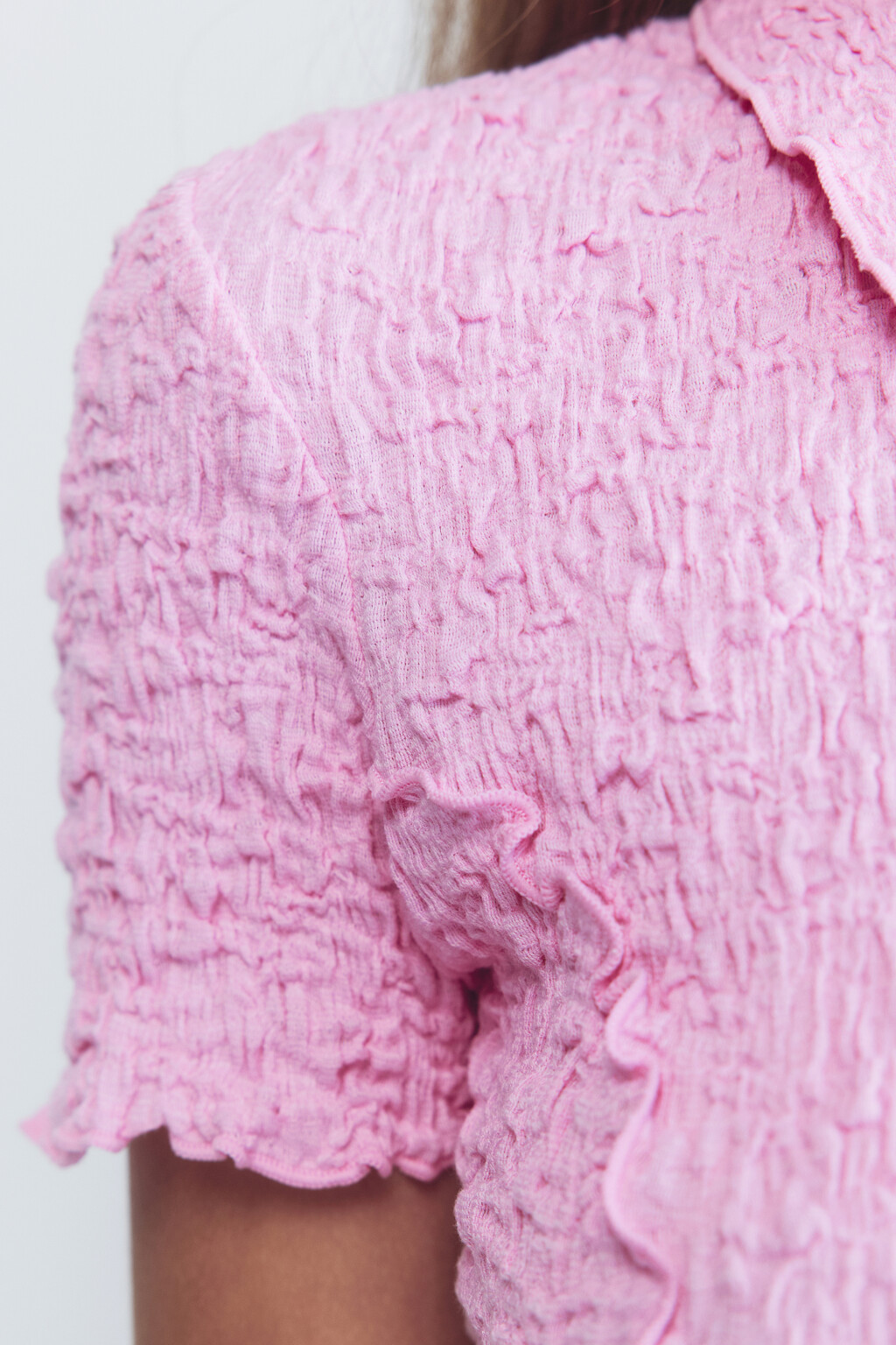 Блузка-топ облегающая из жатой ткани - цвет розовый - 7