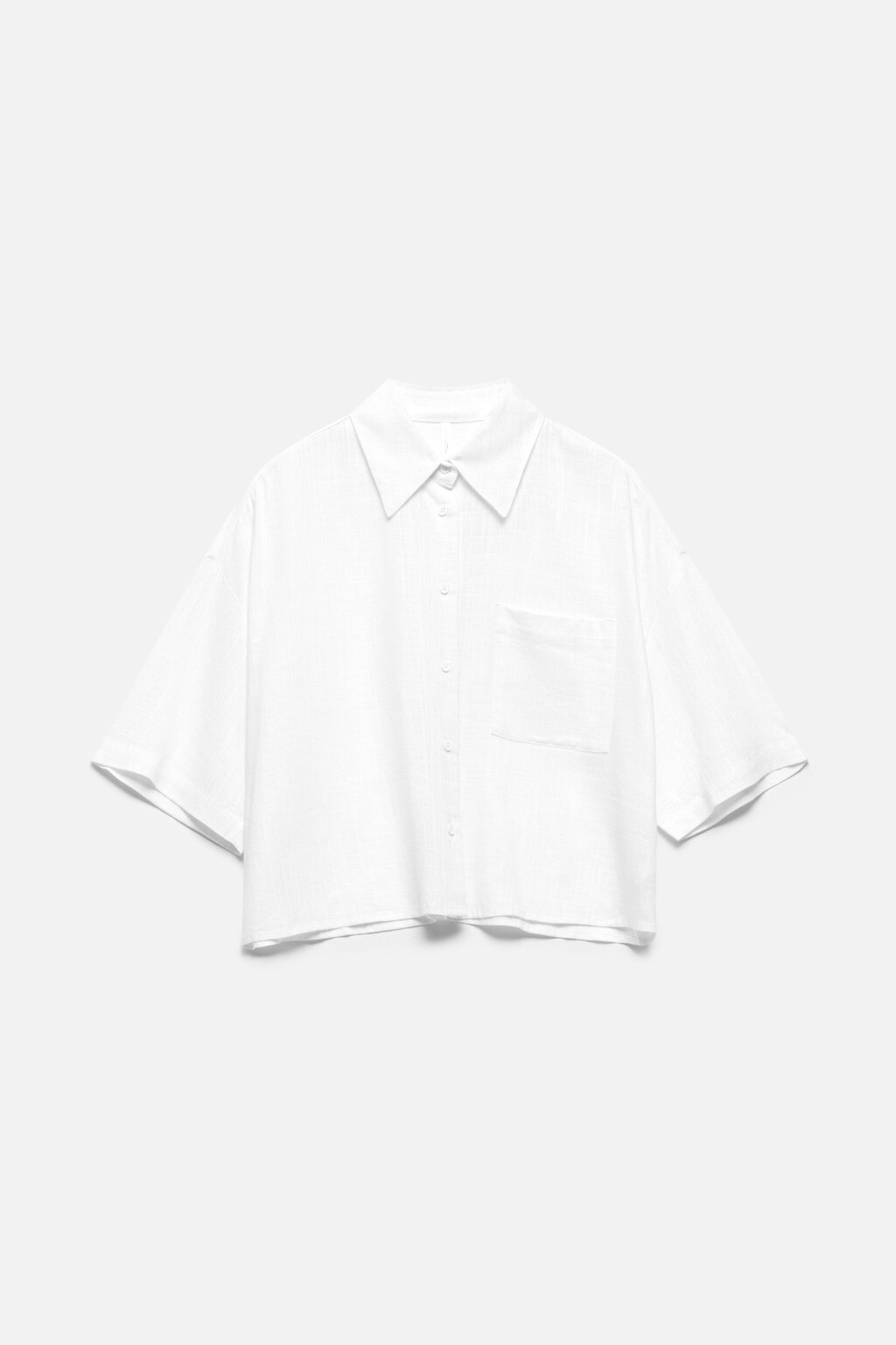 Рубашка укороченная льняная с коротким рукавом - цвет белый - 8