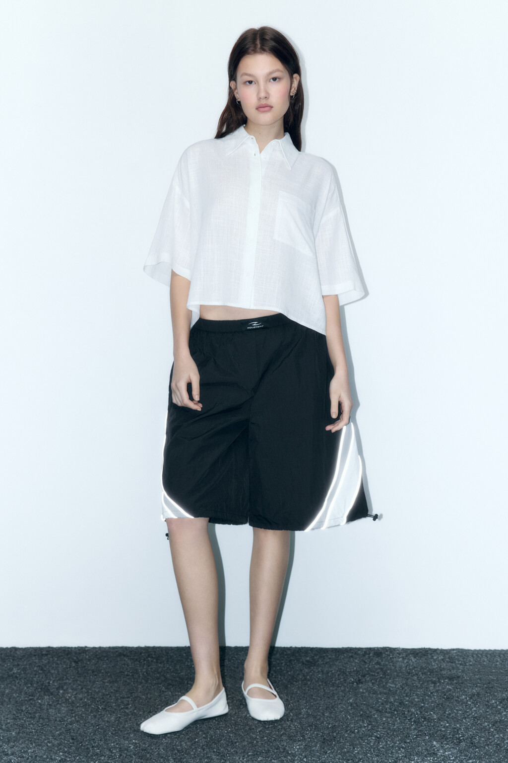 Рубашка укороченная льняная с коротким рукавом - цвет белый - 5